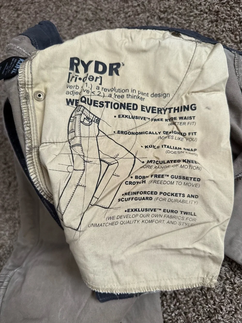 Kuhl Rydr Vintage Patina Dye Pants Tan Men’s 34x30 Outdoor Hiking Canvas Heavy